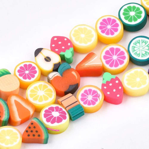 Fimopärlor - Mixade frukter 7-12 mm, 1 sträng Hilmas Pyssel