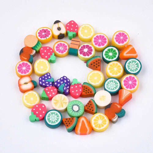 Fimopärlor - Mixade frukter 7-12 mm, 1 sträng Hilmas Pyssel
