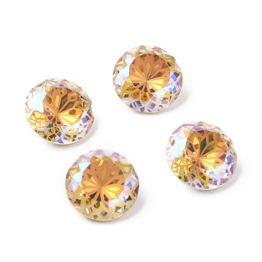 Kinesisk strass - Rund med blomma Paradise Shine (orange) 14mm 1 styck Hilmas Pyssel