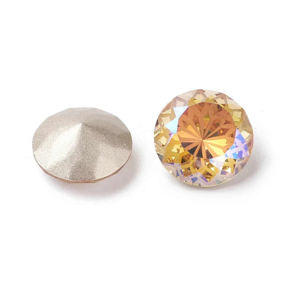 Kinesisk strass - Rund med blomma Paradise Shine (orange) 14mm 1 styck Hilmas Pyssel