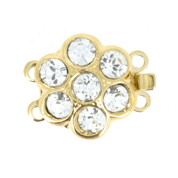 Claspgarten insticklås - Blomma med Swarovski kristaller, 23K guldpläterad 10mm 2- radigt, 1 styck Claspgarten