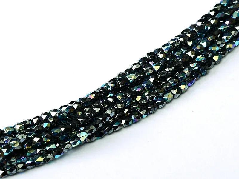 Tjeckiska Firepolish - Jet Hematite AB 2mm, 1 sträng Hilmas Pyssel