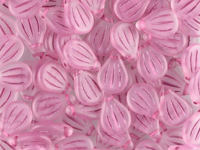 Preciosa Engraved Pip - Crystal Matt Pink Painted 9x14mm, 5-pack Preciosa