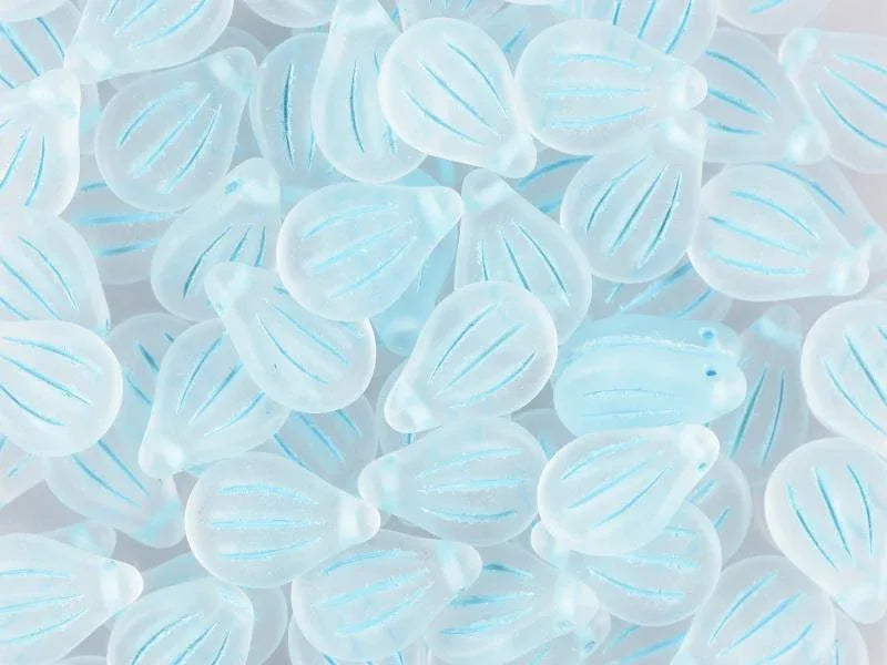 Preciosa Engraved Pip - Crystal Matt Blue 9x14mm, 5-pack Preciosa