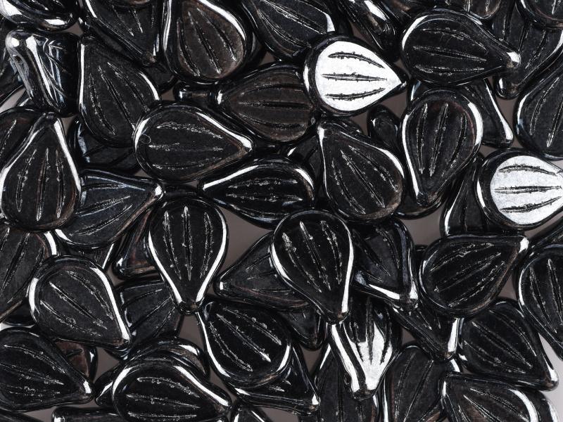 Preciosa Engraved Pip - Jet Hematite 9x14mm, 5-pack Preciosa