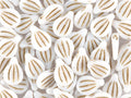 Preciosa Engraved Pip - Alabaster Gold Painted 9x14mm, 5-pack Preciosa