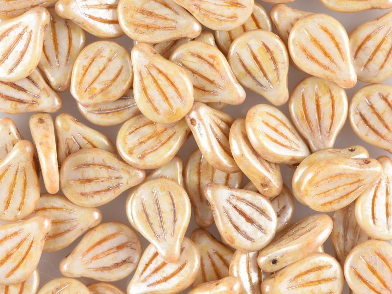 Preciosa Engraved Pip - Alabaster Honey Picasso 9x14mm, 5-pack Preciosa