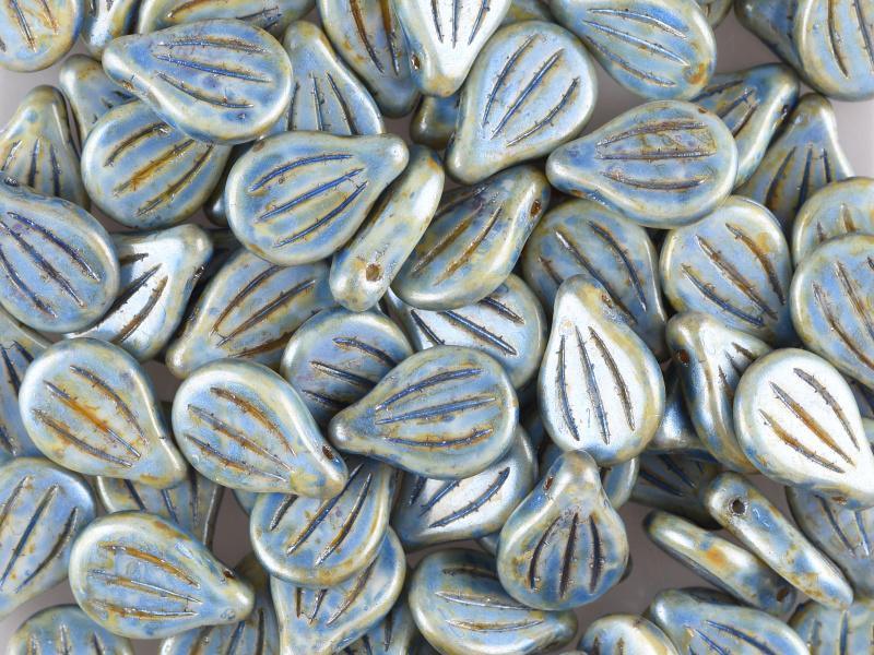 Preciosa Engraved Pip - Alabaster Blue Picasso 9x14mm, 5-pack Preciosa