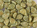 Preciosa Engraved Pip - Alabaster Green Picasso 9x14mm, 5-pack Preciosa