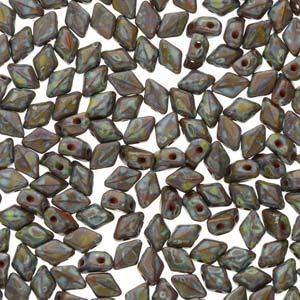 Matubo Mini Gemduo - Opaque Green Travertine Dark 6x4mm, 5 gram Matubo