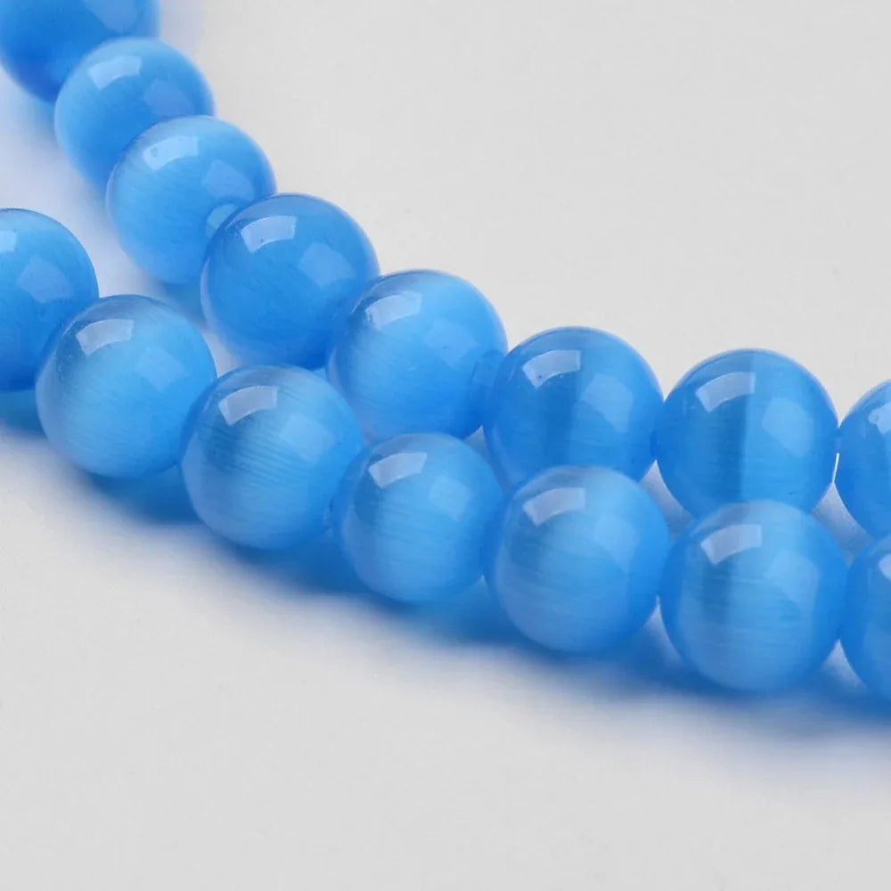 Cat's eye pärlor - Rund Mörkblå 6mm, 1 Sträng Hilmas Pyssel