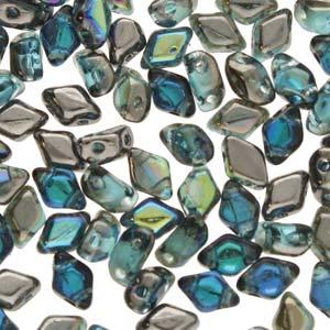 Matubo Mini Gemduo - Aquamarine Graphite Rainbow 6x4mm Matubo