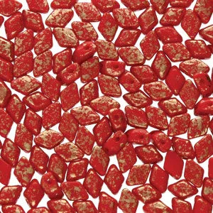 Matubo Mini Gemduo - Gold Splash Opaque Coral Red 6x4mm, 5 gram Matubo
