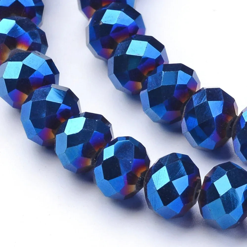 Facetterade glaspärlor - Elektropläterade Blå 10x8mm 1 sträng Hilmas Pyssel