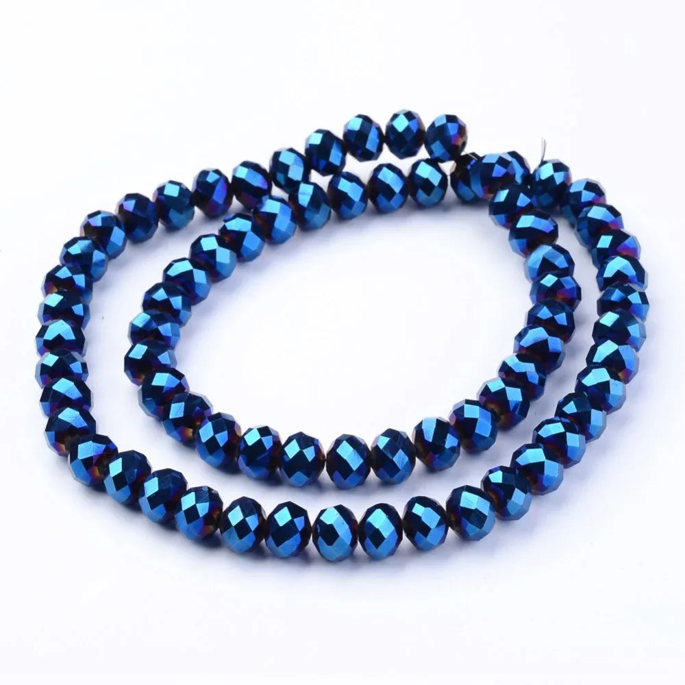 Facetterade glaspärlor - Elektropläterade Blå 10x8mm 1 sträng Hilmas Pyssel
