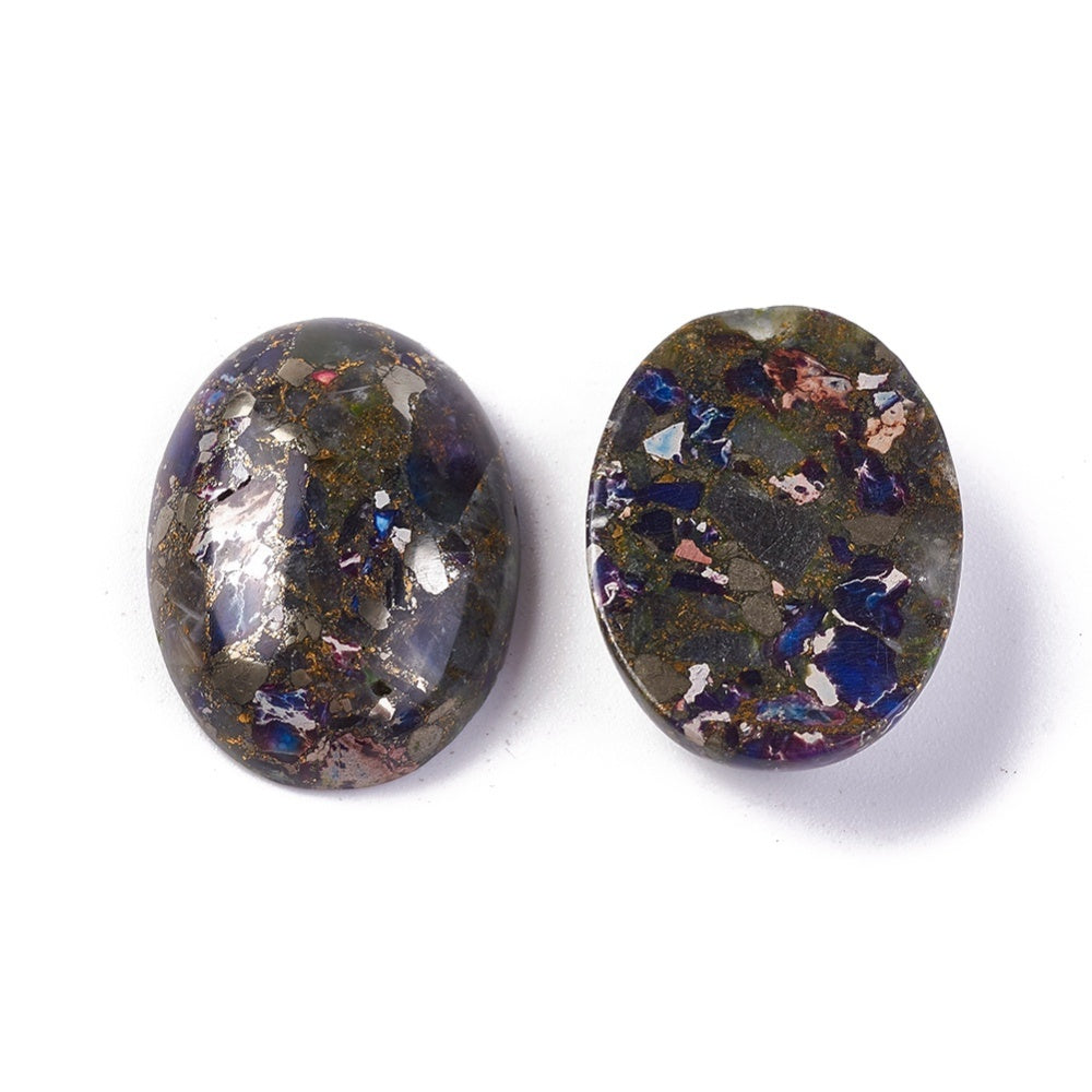 Cabochon Imiterad Regalite - Blå/silver Oval 25x18mm 1 styck Hilmas Pyssel