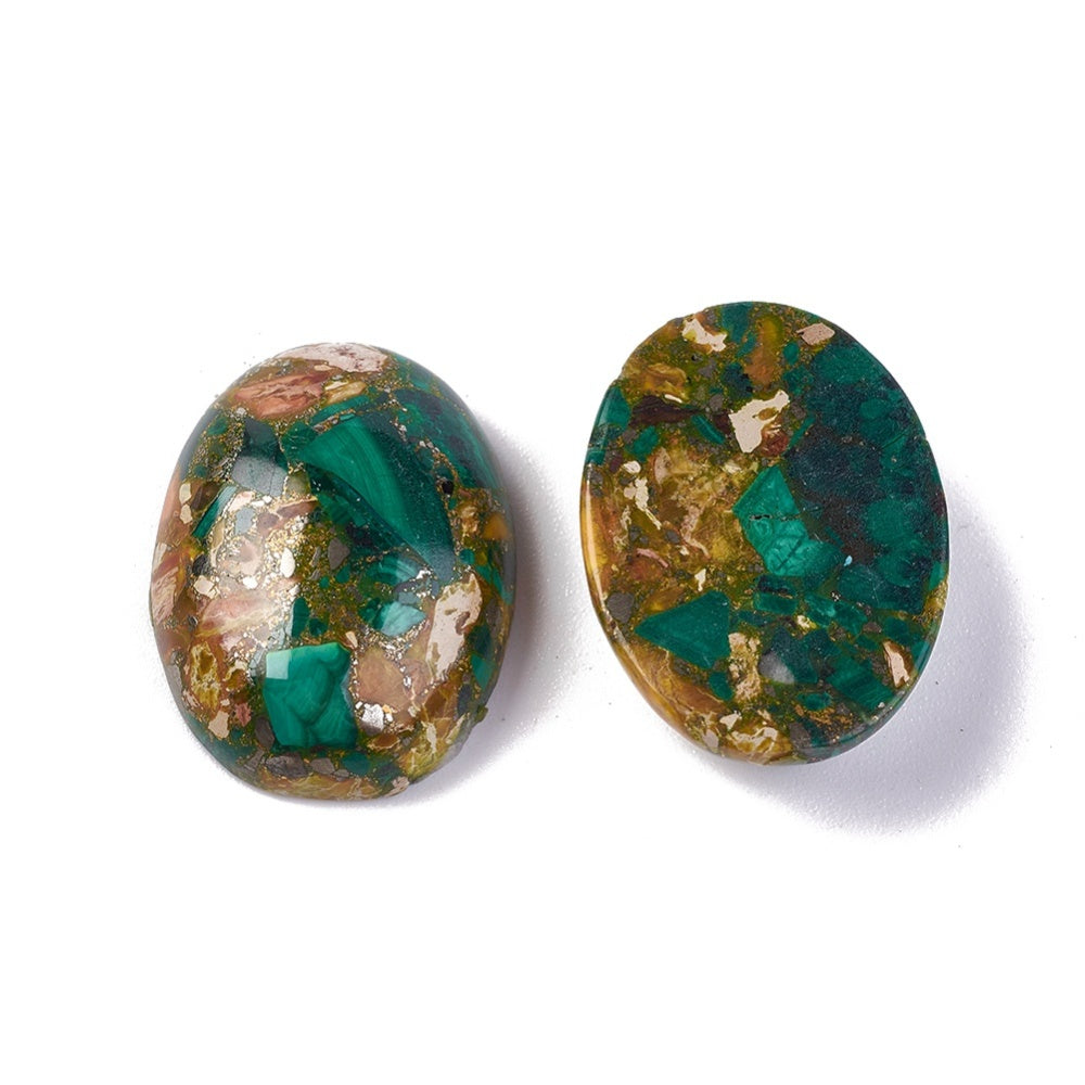 Cabochon Imiterad Regalite - Grön Multi Oval 25x18mm 1 styck Hilmas Pyssel