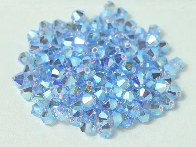 Tjeckiska Bicone - LT Sapphire 2x AB 4 mm, 24-pack Preciosa