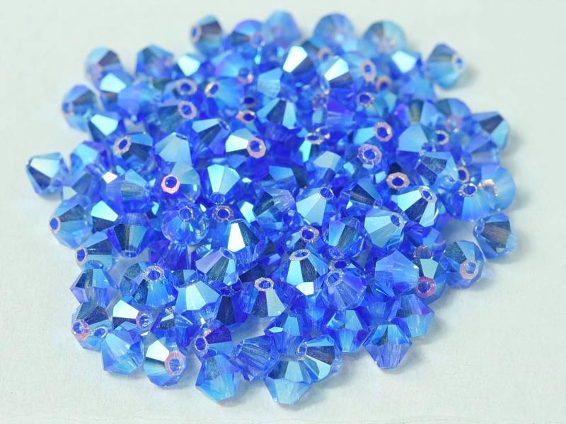 Tjeckiska Bicone - Sapphire 2x AB, 4 mm, 24-pack Preciosa