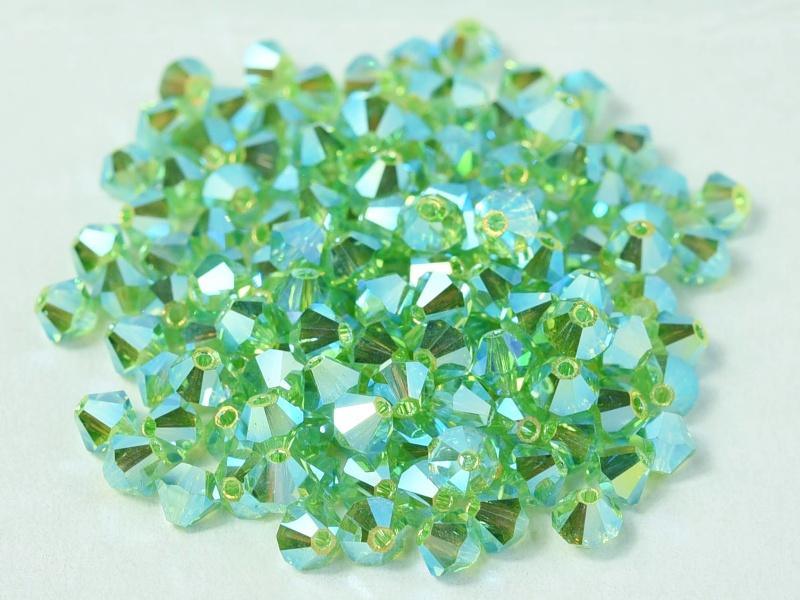 Tjeckiska Bicone - Peridot 2x AB, 4 mm, 24-pack Preciosa
