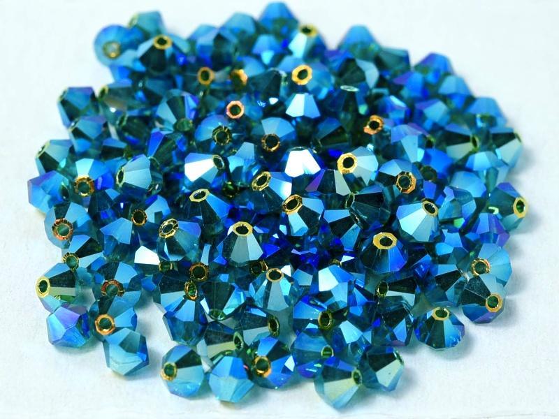 Tjeckiska Bicone - Emerald 2x AB, 4 mm, 24-pack Preciosa