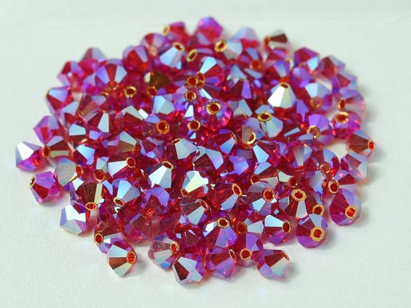 Tjeckiska Bicone - LT Siam 2x AB, 4 mm, 30-pack Preciosa