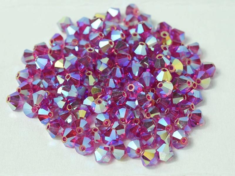 Tjeckiska Bicone - Fuchsia 2x AB, 4 mm, 24-pack Preciosa