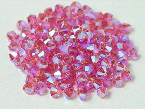 Tjeckiska Bicone - Indian Pink 2x AB, 4 mm, 30-pack Preciosa