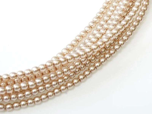 Tjeckiska vaxade glaspärlor - Shiny Beige 4mm, 1 sträng Hilmas Pyssel