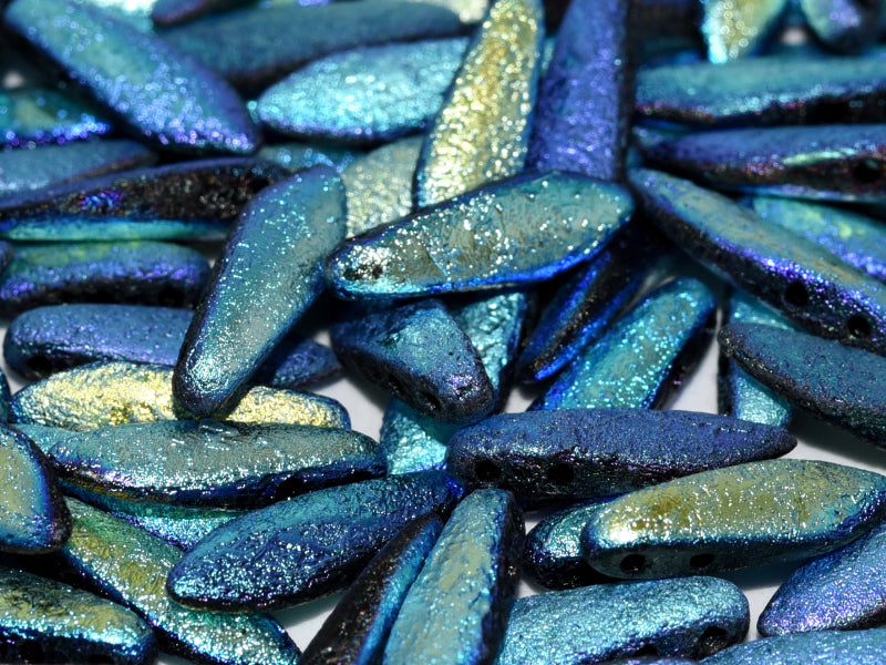 2-hole Dagger - Etched Jet Full AB 5x16mm, 10-pack Hilmas Pyssel