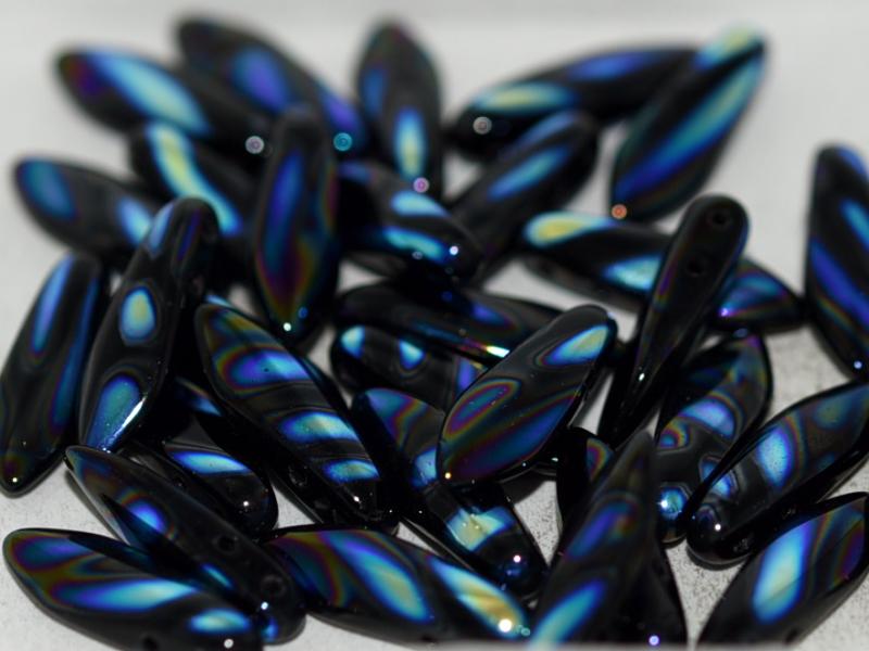 2-hole Dagger - Jet AB Stripes 5x16mm, 10-pack Hilmas Pyssel