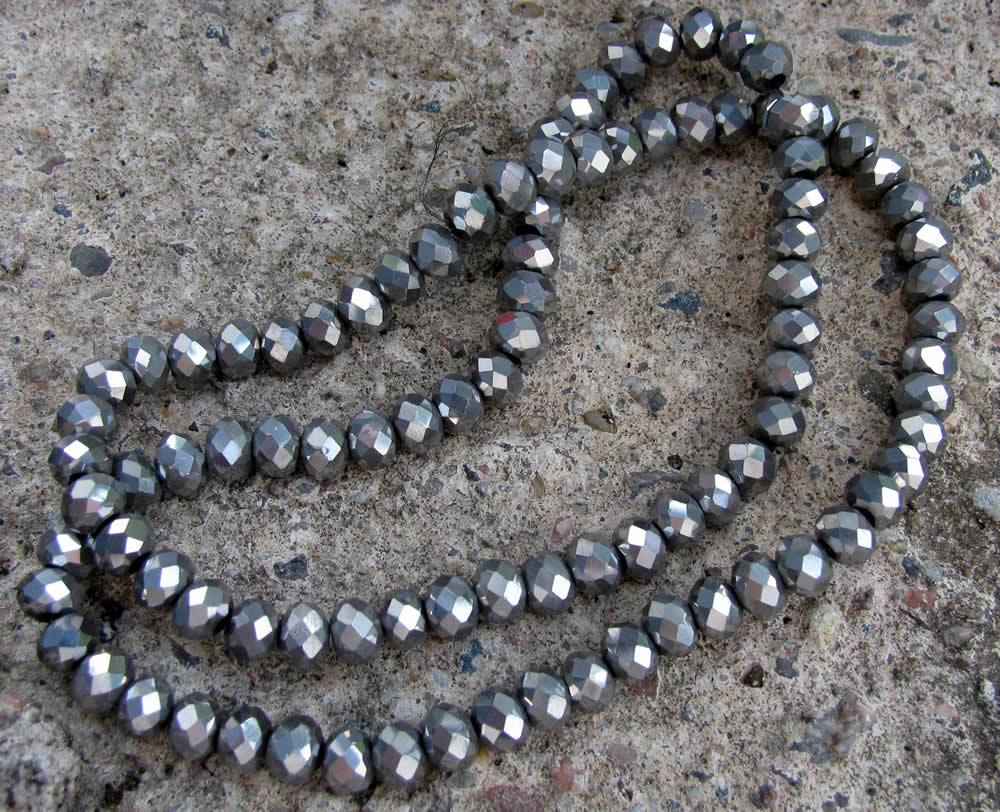 Facetterade glaspärlor - Elektropläterade silverfärgade 6x4.5mm 1 sträng Hilmas Pyssel