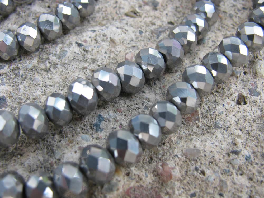 Facetterade glaspärlor - Elektropläterade silverfärgade 6x4.5mm 1 sträng Hilmas Pyssel