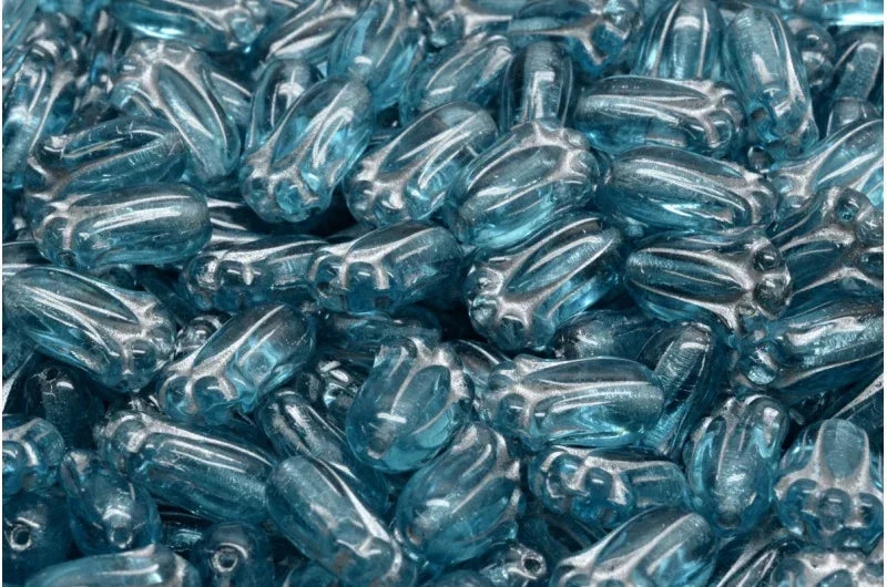 Tulip Bud Beads - Aqua / Silver 12x8mm, 20-pack Hilmas Pyssel