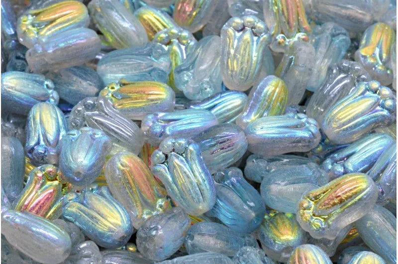Tulip Bud Bead - Crystal Blue Rainbow 12x8mm, 20-pack Hilmas Pyssel