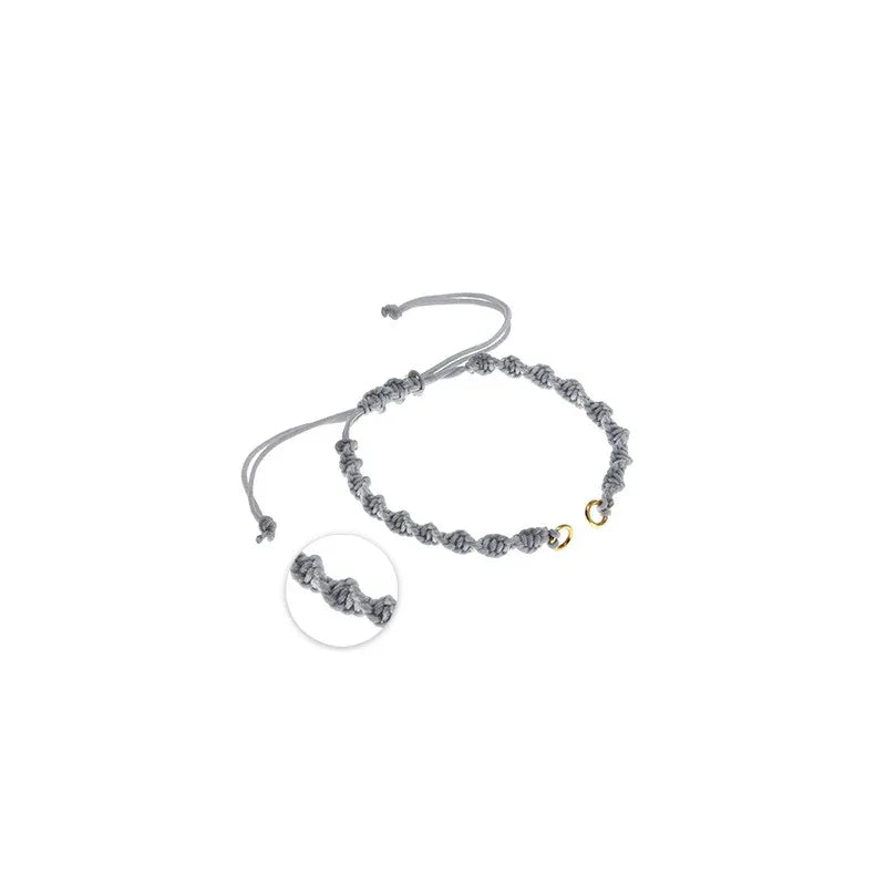 Makramé armband - Grå skruvad med guldringar 1 styck Grekisk Metall