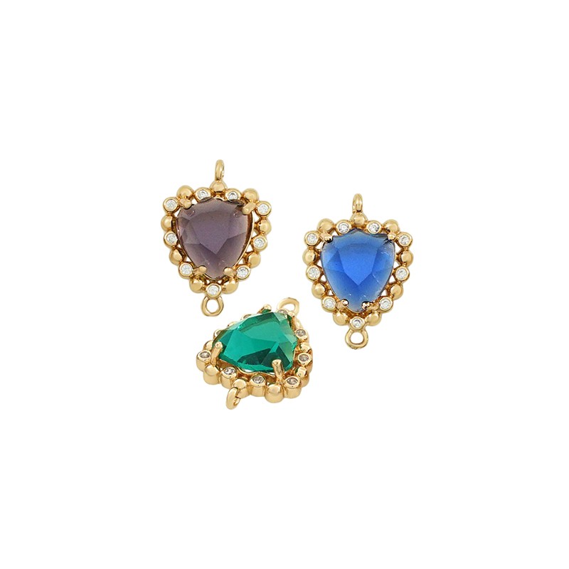 Glassten med infattning - Guldfärgad Trekant Lila sten 13mm 1 styck Grekisk Metall