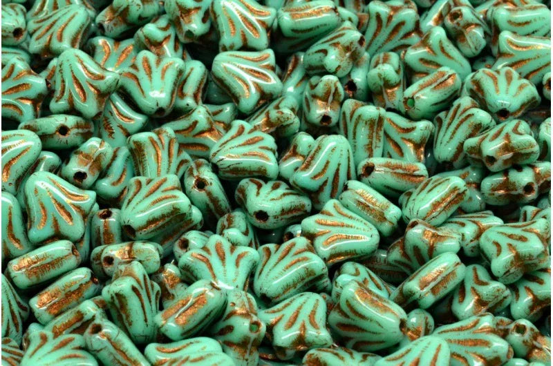 Lily Flower Bead - Green Turquoise / Brown 9mm, 20-pack Hilmas Pyssel