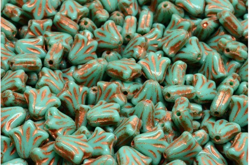 Lily Flower Bead - Opaque Turquoise / Copper 9mm, 20-pack Hilmas Pyssel
