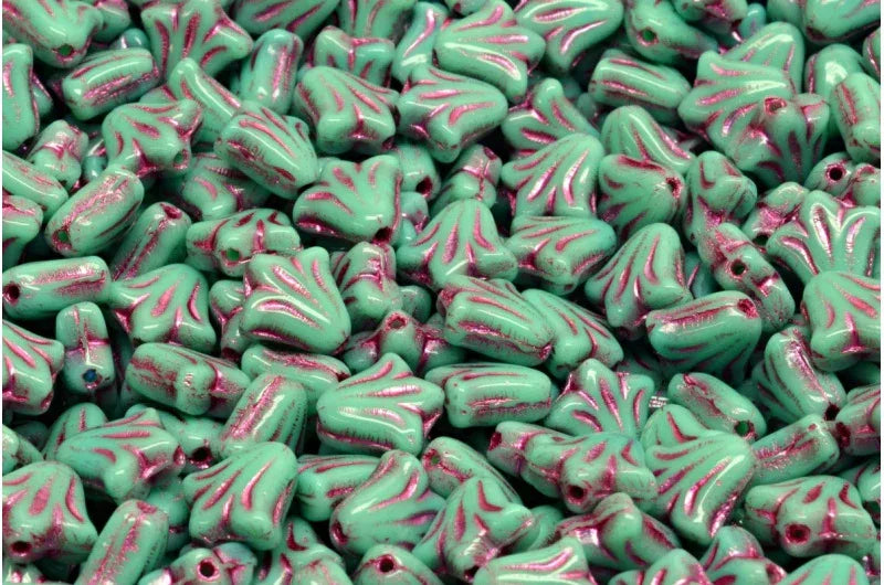 Lily Flower Bead - Opaque Turquoise / Pink 9mm, 20-pack Hilmas Pyssel