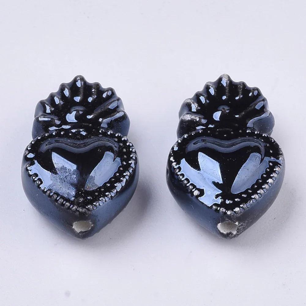 Porslinspärla - Hjärta Blåsvart 1 styck Hilmas Pyssel