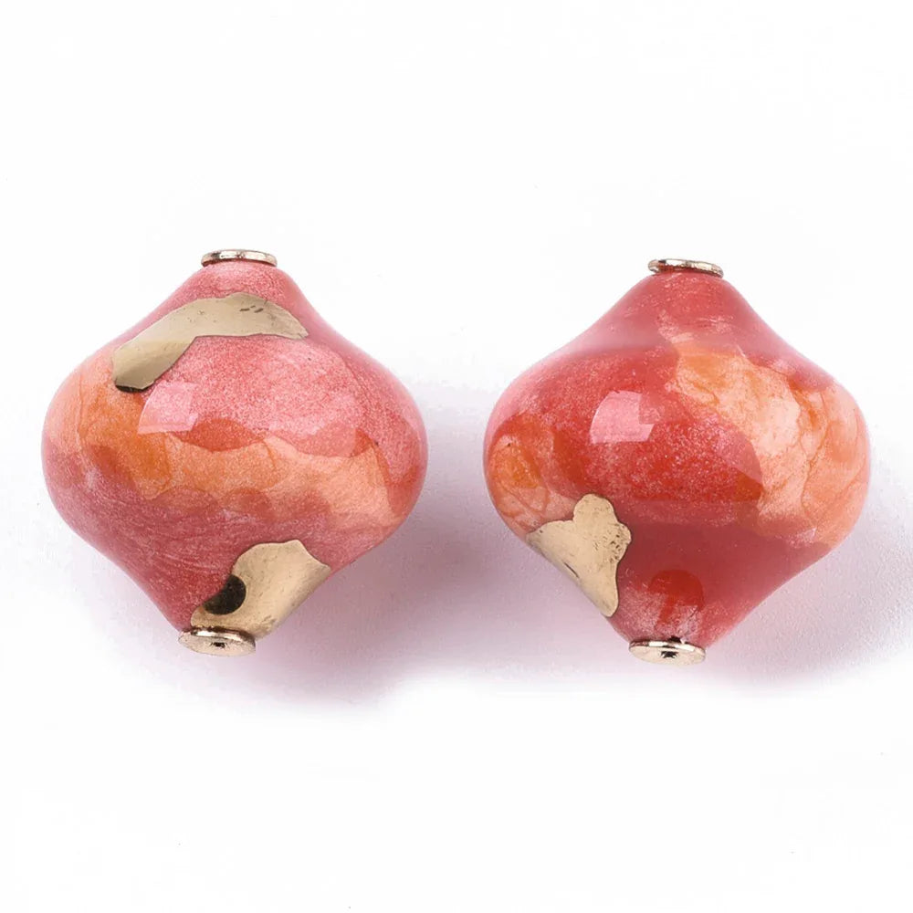 Porslinspärla - Lantern Korall med Guld 1 Styck Hilmas Pyssel