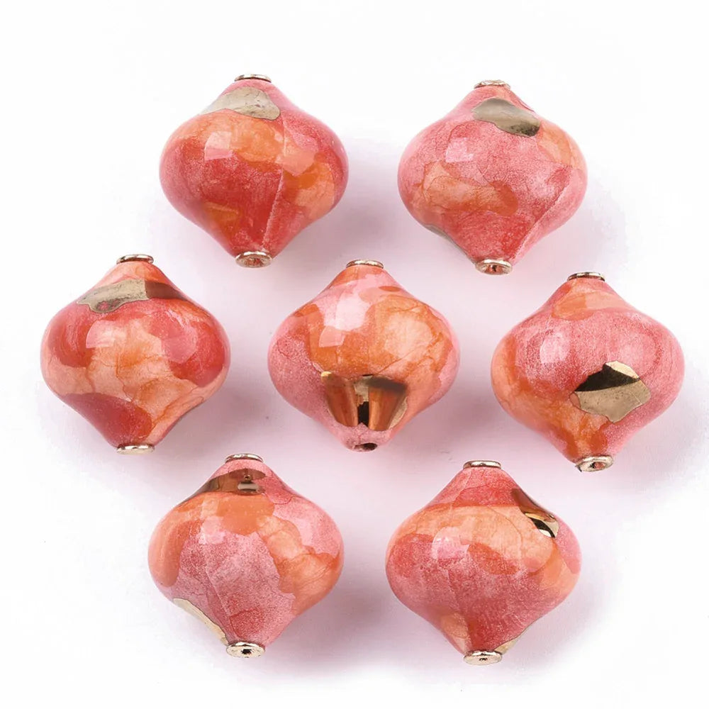 Porslinspärla - Lantern Korall med Guld 1 Styck Hilmas Pyssel