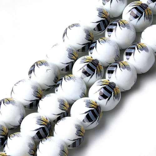 Porslinspärla - Rund med Bi 12mm 1 styck Hilmas Pyssel