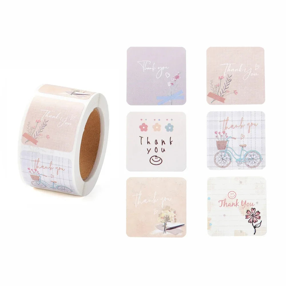 Klistermärken - Fyrkantig Thank You Mixad 1 Rulle Hilmas Pyssel