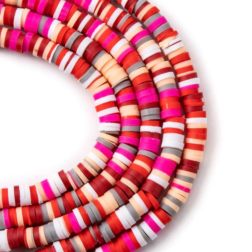 Heishi Pärlor - Röd/Rosa Mix 4mm 1 sträng Hilmas Pyssel