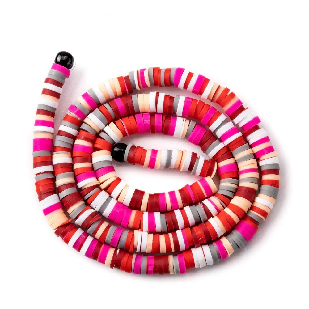 Heishi Pärlor - Röd/Rosa Mix 4mm 1 sträng Hilmas Pyssel