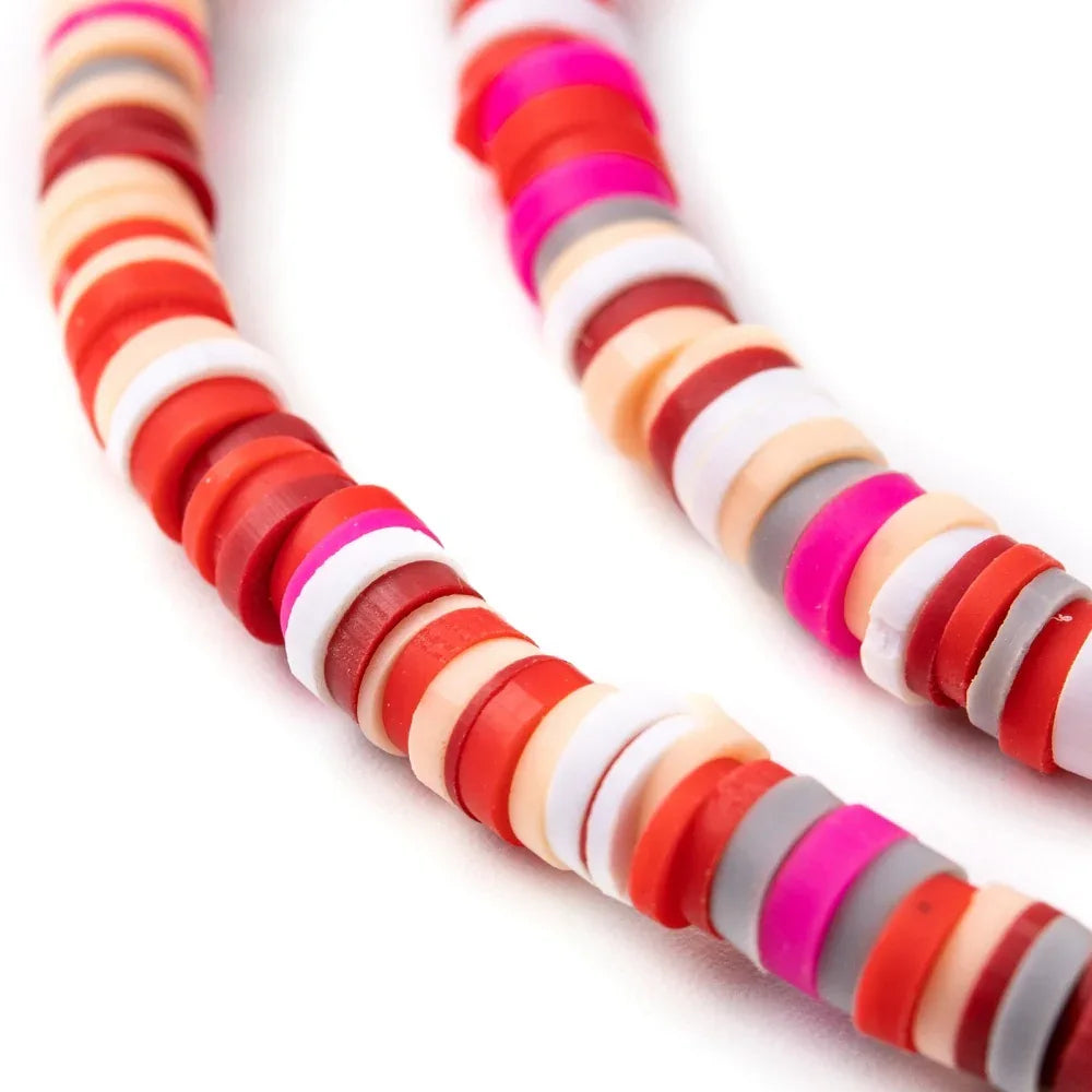 Heishi Pärlor - Röd/Rosa Mix 4mm 1 sträng Hilmas Pyssel