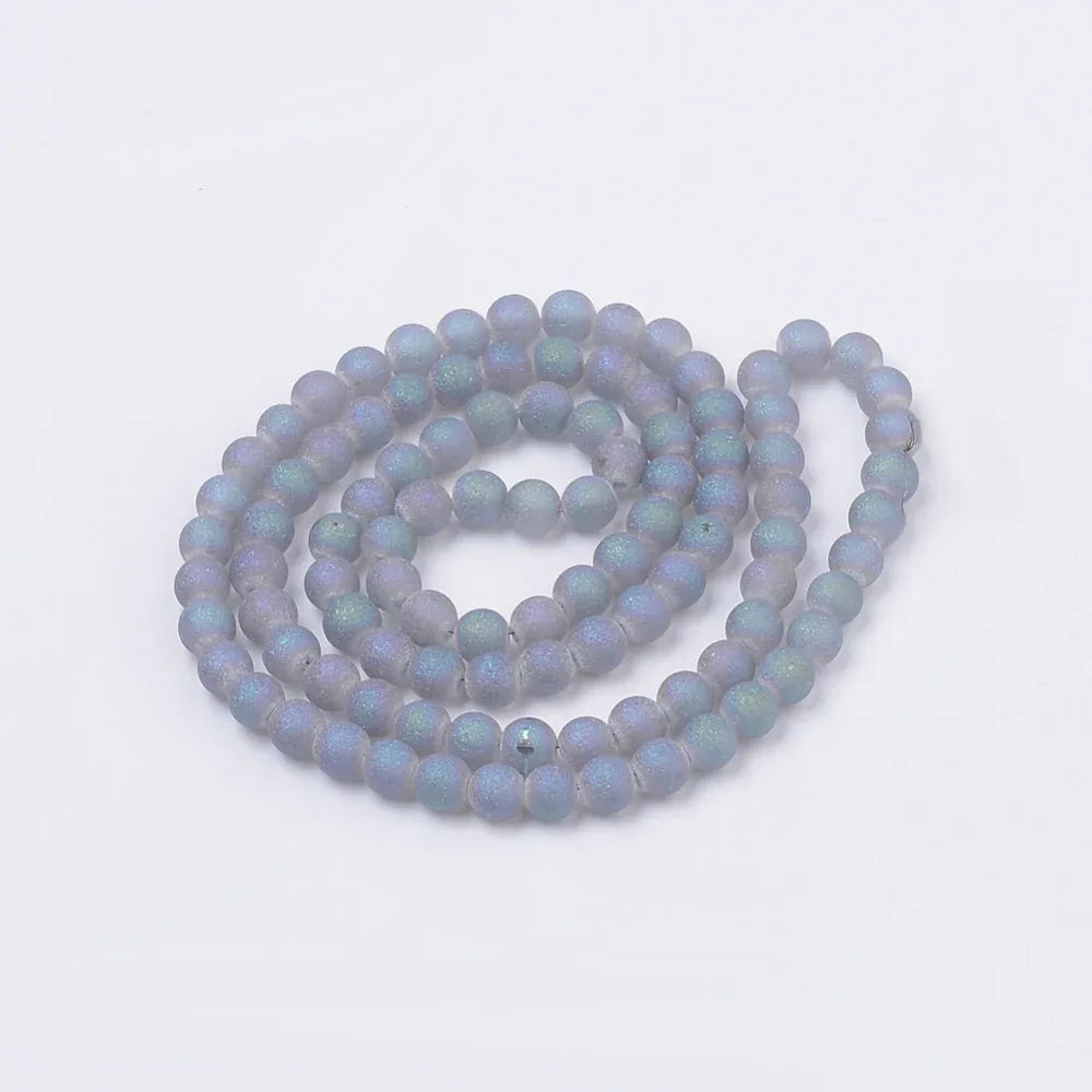 Glaspärlor Runda - Frostad grå med lyster 6mm, 1 sträng Hilmas Pyssel