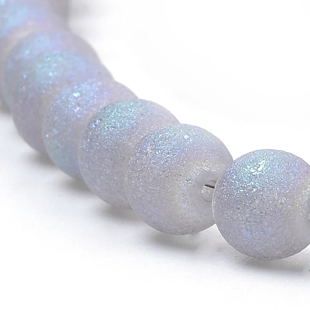 Glaspärlor Runda - Frostad grå med lyster 6mm, 1 sträng Hilmas Pyssel